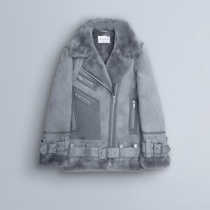 THE ARRIVALS Gray Lamb Leather Shearling Moya Jacket Coat Size XS GUC